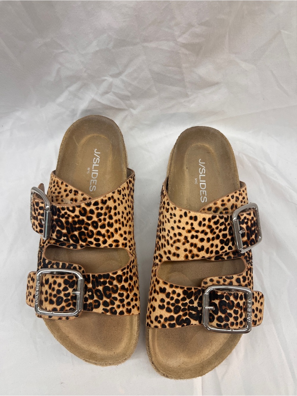 J/Slides Leopard Print Buckle Slide Sandals - Brown